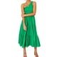 thumbnail image 3 of Vestido largo Qarigey mujer estético Sin mangas plisado un hombro Verde claro L, 3 of 6