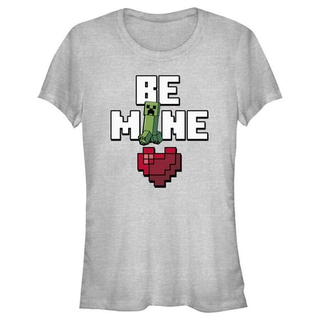 

Junior s Minecraft Be Mine Creeper Graphic Tee Athletic Heather Medium