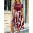 thumbnail image 5 of TEMOFON Womens Dress Short Sleeve Mini Dress Round Neck Flowy Hem Casual Summer Loose Fit Fashion Dress Winered Chic Dresses, 5 of 6