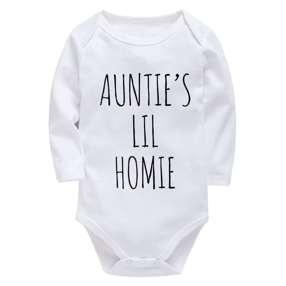 Auntie's Lil Homie New Baby Onesie Long Sleeve Bring Home Baby Girl Outfit Newborn White Baby Boy Coming Home Outfit