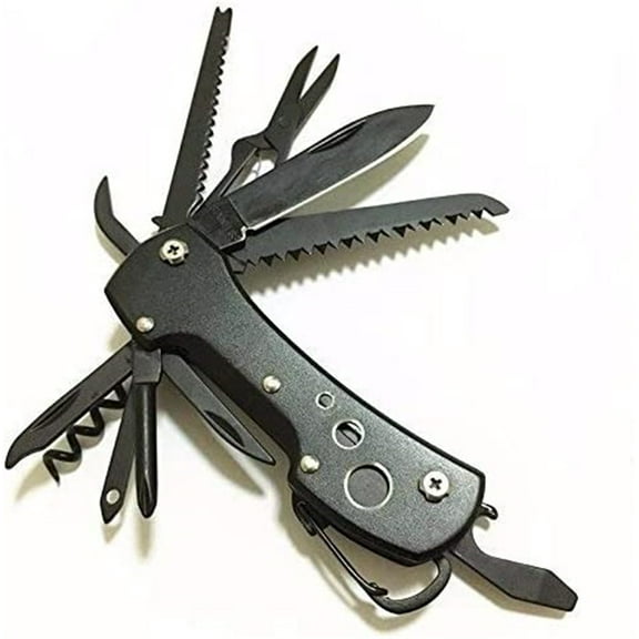 Happon Stainless Steel Pocket Knife Multitools Multi Function with Opener Screwdrivers Saw Scissors Black