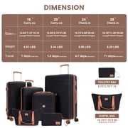 Travelhouse 6 Piece Hardshell Luggage Set Lightweight Suitcase with TSA Lock and Spinner Wheels and Duffle Bag, Black