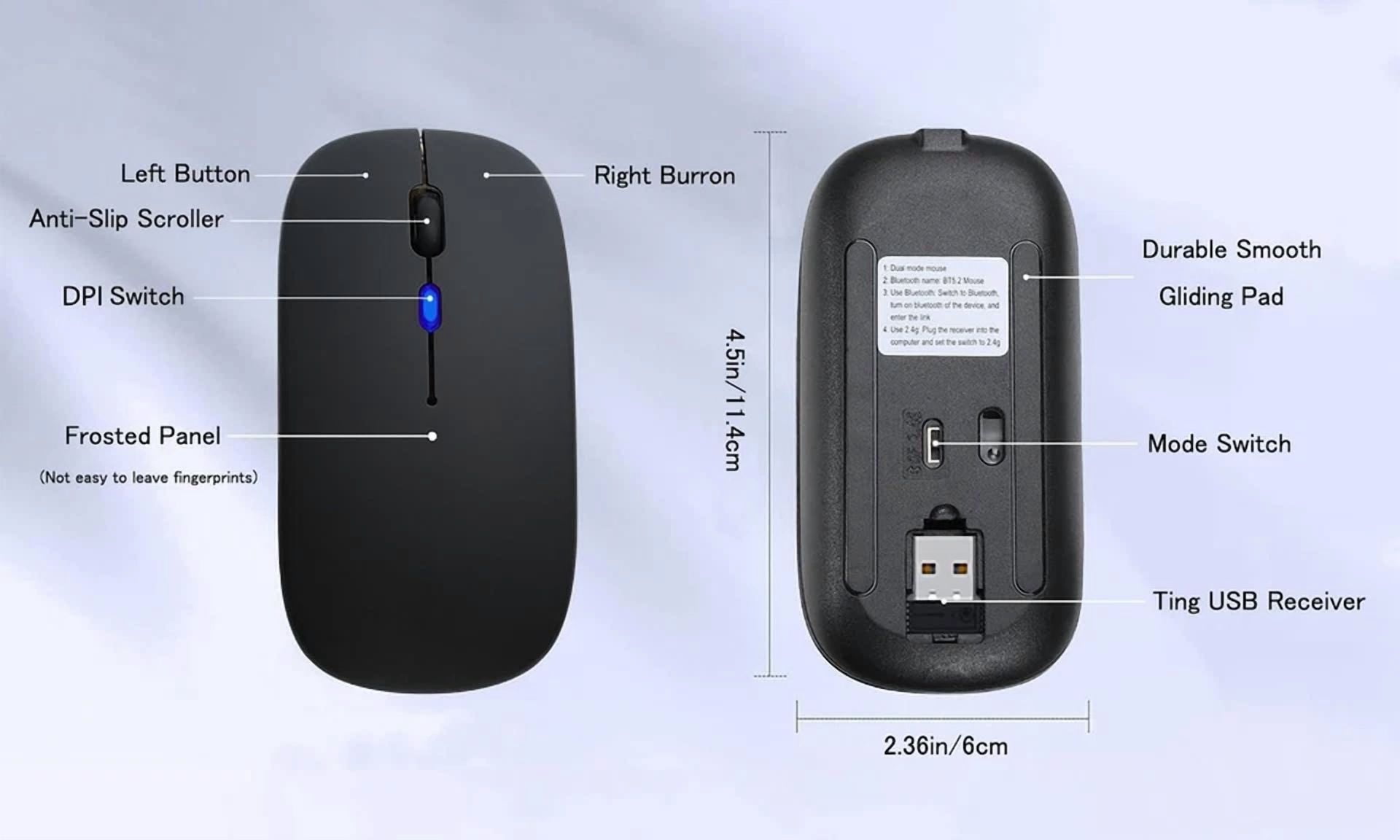BUTTERFLY- Wireless Bluetooth Mouse Rechargeable Led Silent Slim Laptop Pc Mouse Dual Mode