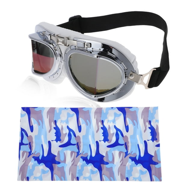Gafas de montar para motocicleta plegables de PC PU esponja para motocross, bicicleta de tierra, ATV, lente multicolor, marco blanco plateado