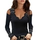 thumbnail image 2 of ICHUANYI Clearance Women Solid V-neck Long Sleeve Strapless T Shirt Polluver Blouse Tops(Black, XL) ICHUANYI WER2023080909159, 2 of 7