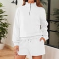 thumbnail image 2 of SGMVNU Fall Outfits for Women 2025 Fashion Quarter Zipper Sweatshirt Pullover and Shorts Set Sweatsuits 2 Piece Tracksuit(White, XL), 2 of 9