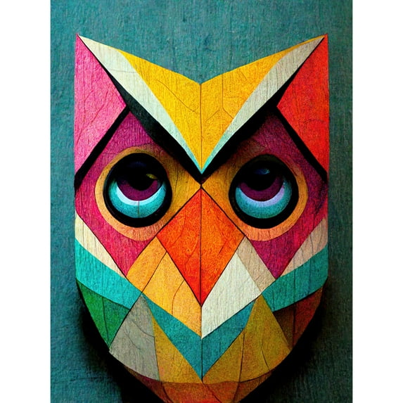 Cute Colourful Multicoloured Bright Geometric Owl Bird Painting Large Wall Art Poster Print Thick Paper 18X24 Inch