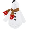 thumbnail image 4 of Disfraces navideños para bebés recién nacidos, niños y niñas, mono con cremallera y capucha de polar, mono de muñeco de nieve para cosplay, pijama, ropa de Navidad con bufanda, 4 of 7