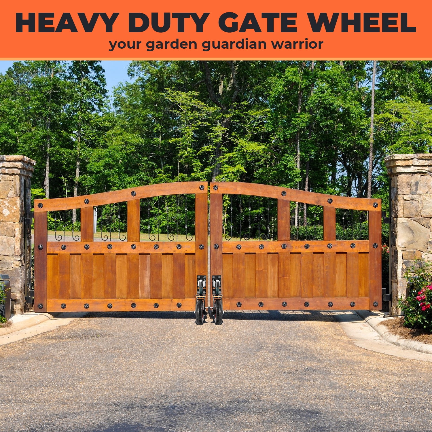 8inch Gate Casters with Brake, Moves Smoothly Fence Gate Wheel, 600 Lb Capacity 360 Degree Rotation Gate Wheels for Wooden/Metal Tube Gate Spring-Loaded Heavy Duty Gate Wheel Nuts Wrench Gloves