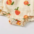 thumbnail image 6 of GPAECEAD Baby Girl Peach Clothes Cotton Linen Fruit Overalls Romper Sleeveless Side Tiered Ruffled Jumpsuit Summer Outfit, 6 of 9