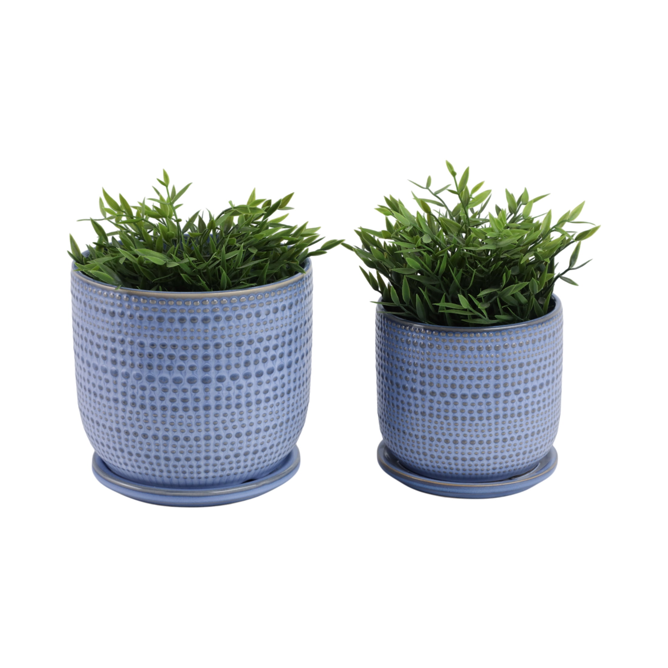 Decorative Ceramic Flower Pots Planters with Saucer - Stylish Modern Indoor and Outdoor Plant Pots for Home Decor - Pots for Plants for Living Room, Patio Plant Stand - Set of 2, 7", 6", Blue