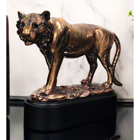 8.5"L Realistic Wildlife Bengal Orange Tiger Prowling Sculpture With Trophy Base