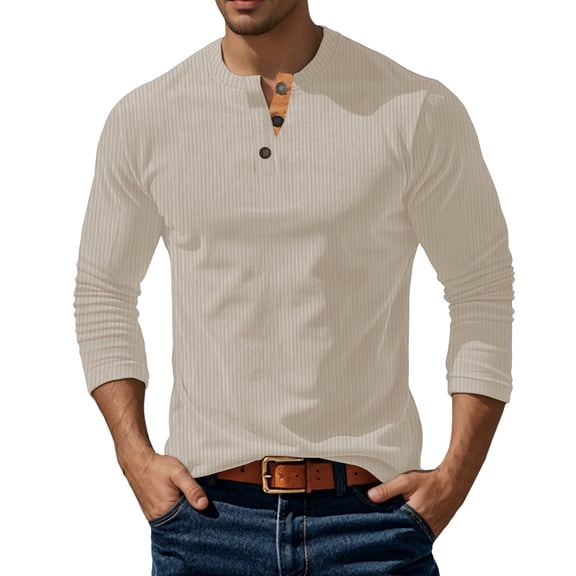 YANGXINX Men's Corduroy Shirts Casual Slim Fit Long Sleeve V Neck Tee Tops Solid Color Basic Top for Business Leisure and Daily Wear