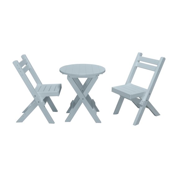 Coronado Round Folding Poly Lumber Bistro Set - Quick Ship - White Poly