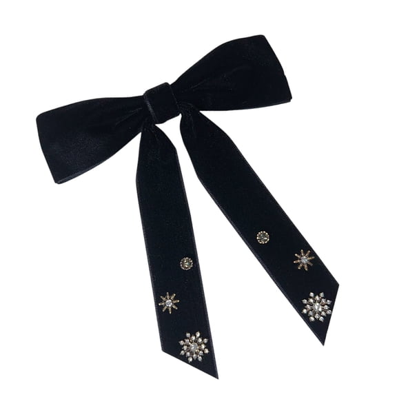 RUISINERY Elegant Women's Vintage Velvets Bows Tie Brooch Pin Pre Tied Bowknot Necktie with Rhinestones Snowflake for Christmas