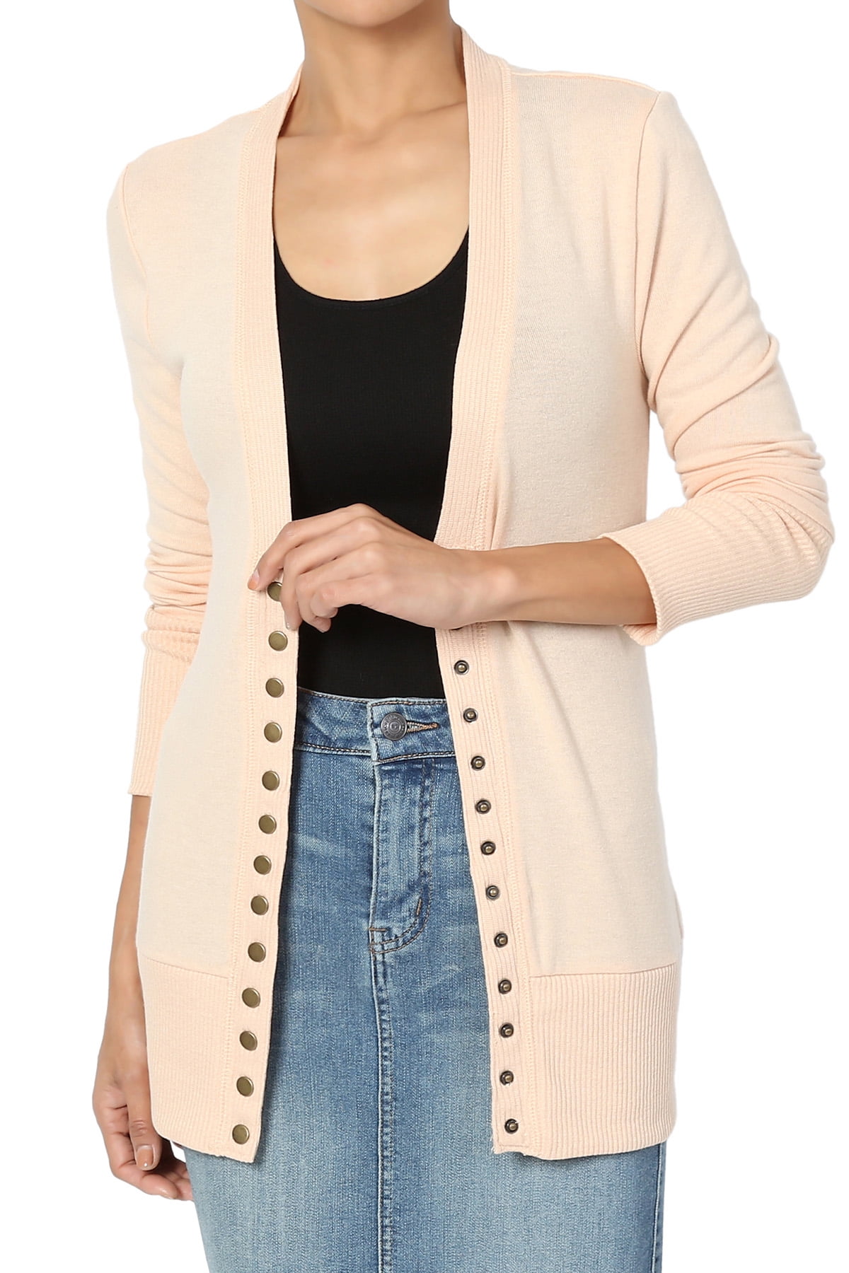 TheMogan Women's PLUS Basic Snap Button V-Neck Long Sleeve Fitted Knit Cardigan