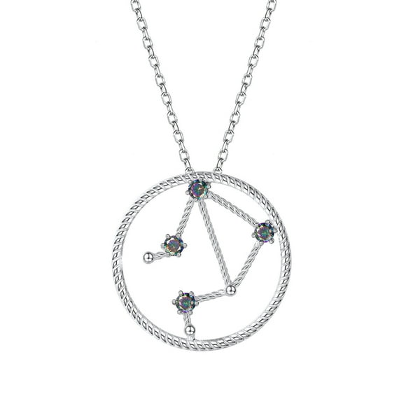 925 Sterling Silver Topaz Zirconia Zodiac Sign Pendant Necklace Horoscope Constellation Jewelry Birthday Gift