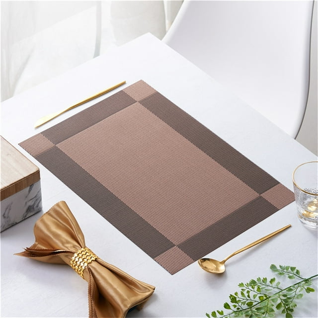 Rectangle Woven Placemats for Dining Table, Casewin PVC Placemats Set of 4, Vinyl Non-Slip Insulation Placemat Washable Table Mats for Dining Kitchen Restaurant Table - 4 PCS, Coffee Color