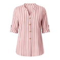 thumbnail image 5 of VBVC Women's Striped V-Neck Button Down Shirt , Ladies' Roll Up Sleeve Casual Blouse , Business Casual Work Tunic Top For Women,Hot Pink,S-2XL, 5 of 10