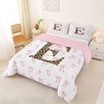 thumbnail image 2 of Erosebridal Girls Letter E Bow Queen Comforter Set,Cute Bows Chic Cheetah Print Bedding Comforter Set For Girls Teens, Reversible 3pcs, 2 of 7