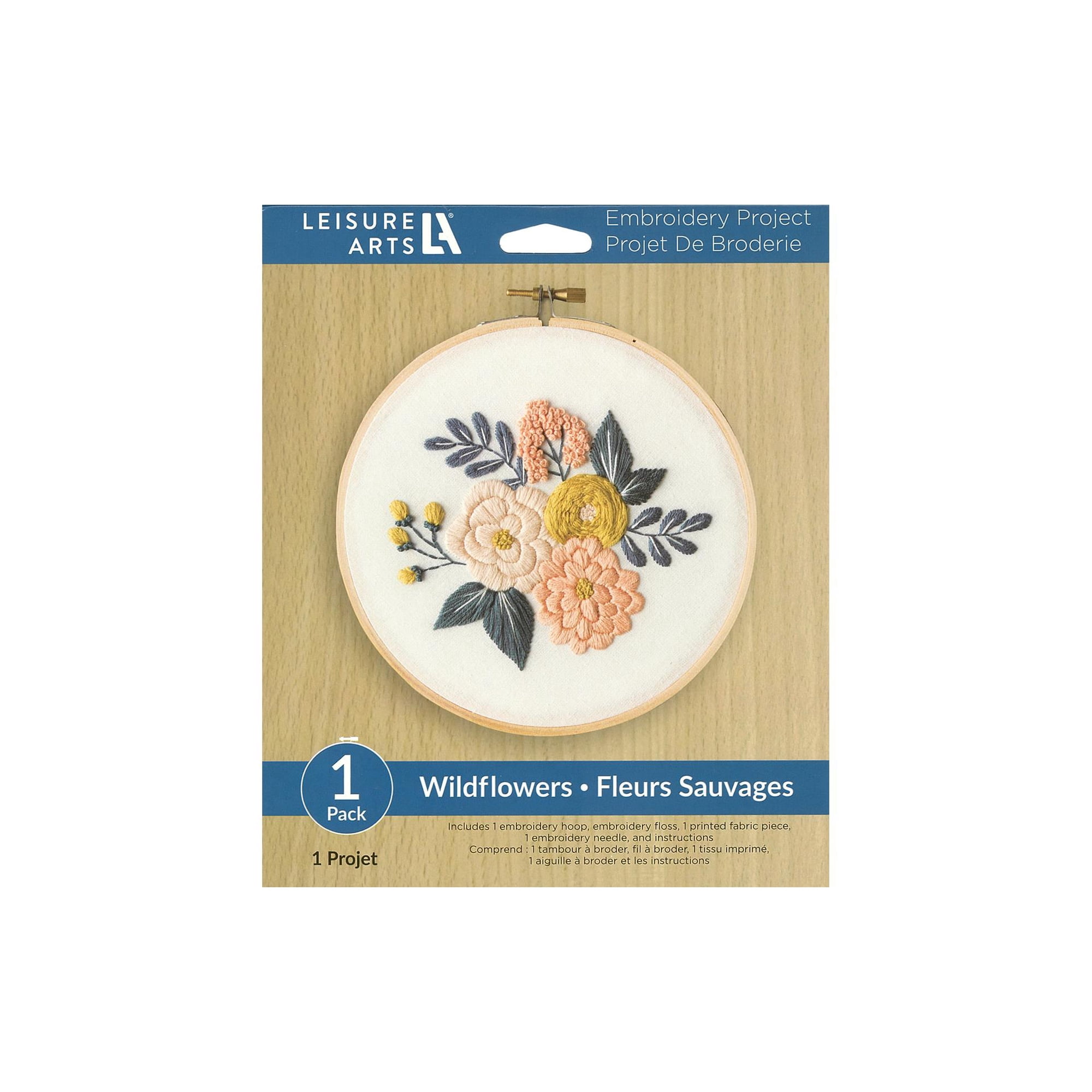 Leisure Arts Wildflowers Embroidery Kit 6 Inch Hoop Art Beginner
