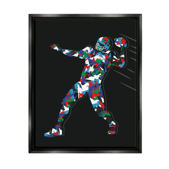 Stupell Industries Football Player Abstract Pattern Graphic Art Jet Black Floating Framed Canvas Print Wall Art, Design by Arrolynn Weiderhold