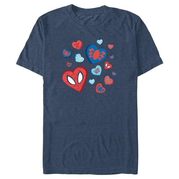 Men's Marvel Spider-Man Candy Hearts  Graphic Tee Navy Blue Heather 2X Large