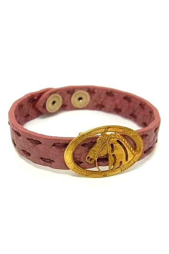 Pre-Owned FENDI Selleria Bracelet in Pink Gold and Leather with Horse Motif for Women (Good)