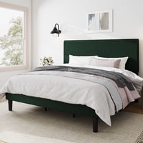 Amolife King Size Platform Bed Frame with Corduroy Fabric Upholstered Adjustable Height Headboard, Green