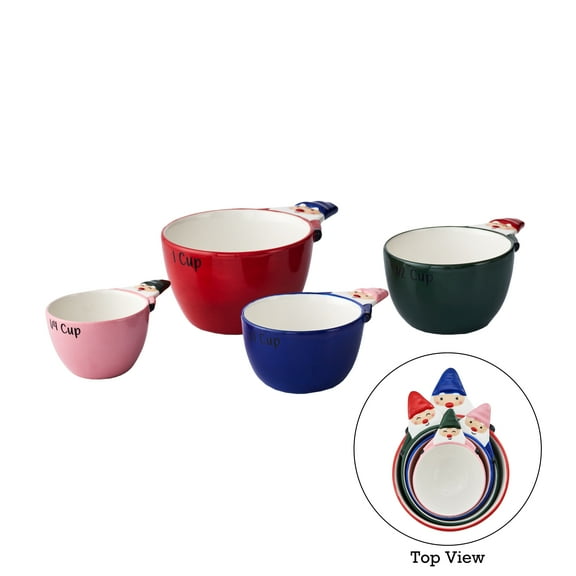 Bico Mushroom Gnome Hand Painted Stoneware Measuring Cups, Cute Christmas Kitchen Accessories for Baking, Cooking, Dishwasher Safe