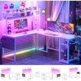 thumbnail image 3 of Aheaplus L Shaped Gaming Desk, 59" Reversible Gaming Desk with Power Outlet and Led Lights, L Shaped Computer Desk with Storage Shelves & Monitor Stand, Home Office Desk L Shaped Corner Desk, White, 3 of 8