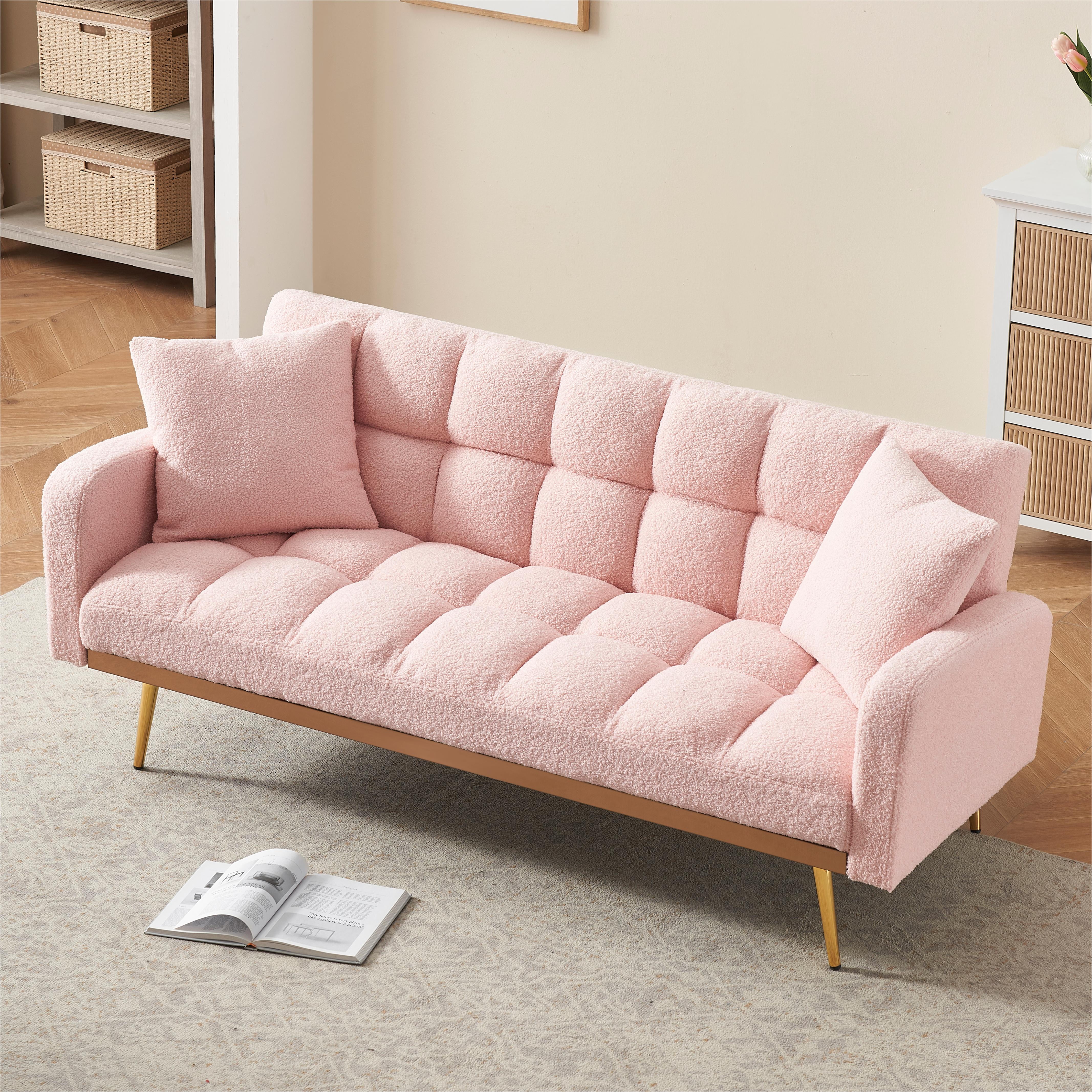 Bianlte Sponge Convertible Sofa Couch Futon Frame, Pink