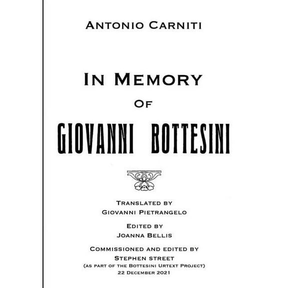In Memory Of Giovanni Bottesini (Paperback)