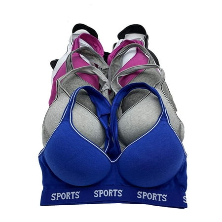 

6 pcs Wire Free Light Padded Spandex Cotton Sports Bra B C D Cup (36C)