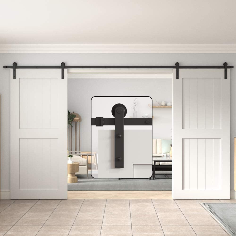 Winsoon Sliding Barn Door Hardware Kit 12ft Track For Double Doors Interior Exterior Kitchen Cabinet Hallway Walmart Com Walmart Com