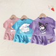 thumbnail image 3 of Conjunto de camiseta y pantalón corto con dibujos animados de Sanrio Kuromi para niños y niñas, de Cinnamoroll, bonito conjunto de 2 piezas de manga corta de verano para niños y niñas de My Melody, 3 of 3