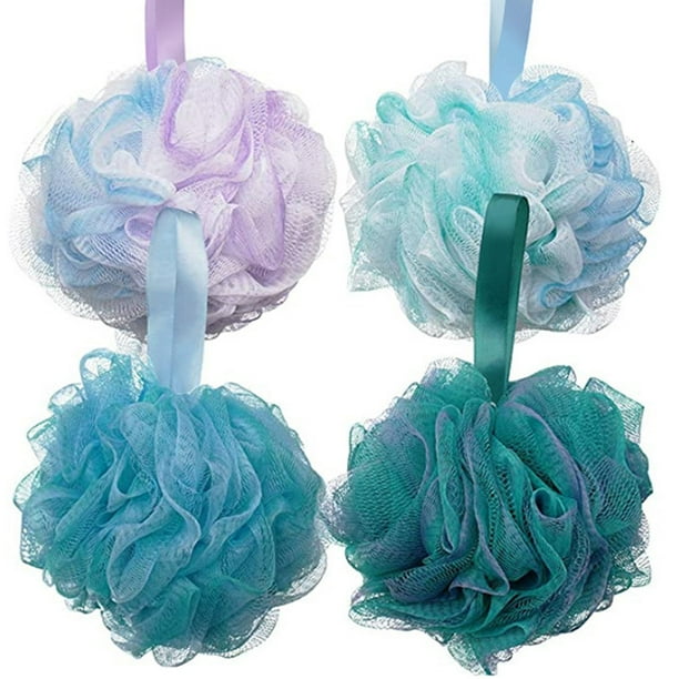Bath Sponge Shower Loofahs ,75g Mesh Pouf Bath Scrunchies Body Wash Puff Pack of 4