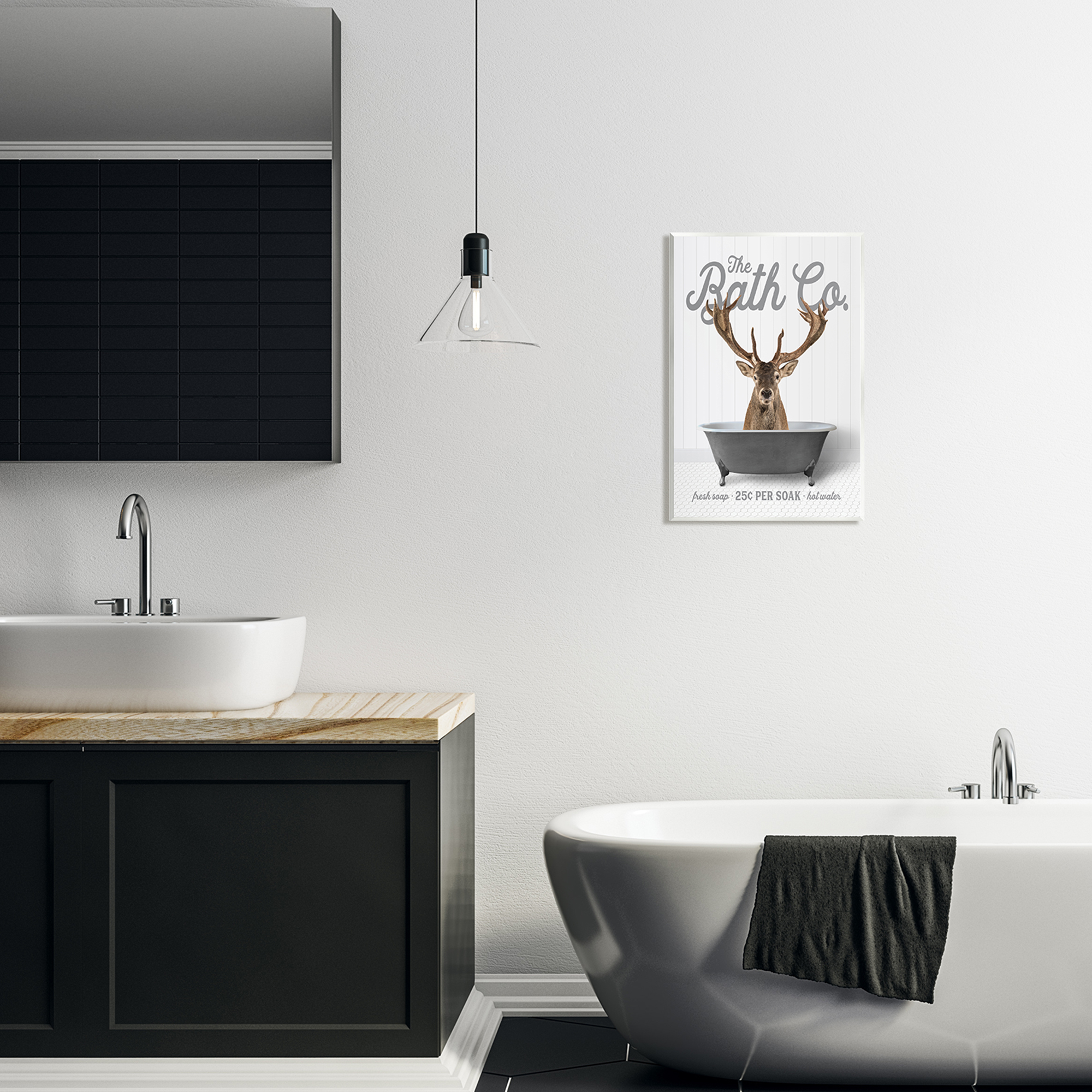 Stupell Industries Elk in Bathtub Animals & Insects Painting Unframed Art Print Wall Art, 13 x 19