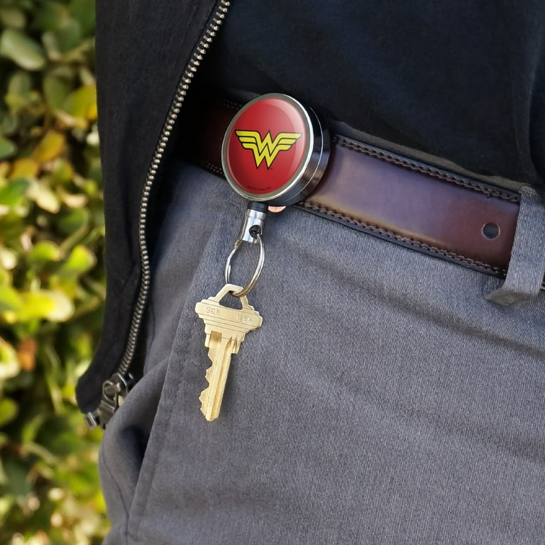 Wonder Woman Classic Logo Heavy Duty Metal Retractable Reel ID Badge Key  Card Tag Holder with Belt Clip