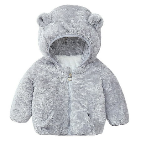 

EHTMSAK Toddler Baby Boy Girls Fleece Ears Outerwear Children Long Sleeve Hooded Jackets Fall Winter Zip Up Coat Gray 1Y-5Y 120