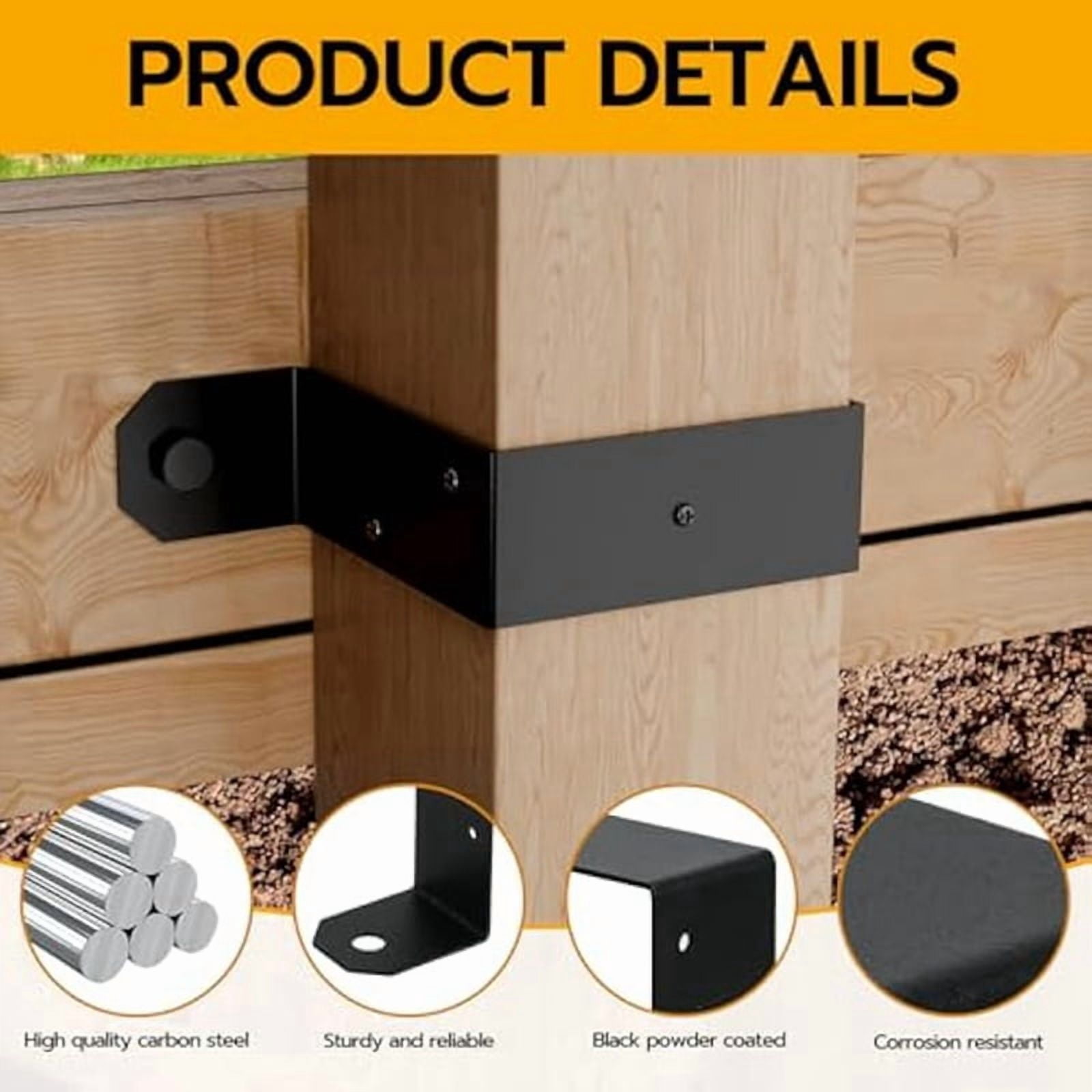 4pcs Strap Post Ties Black Deck Fence for 4x4in Post U Bracket,Can Be Fence Post Brackets for Metal Posts to Wood