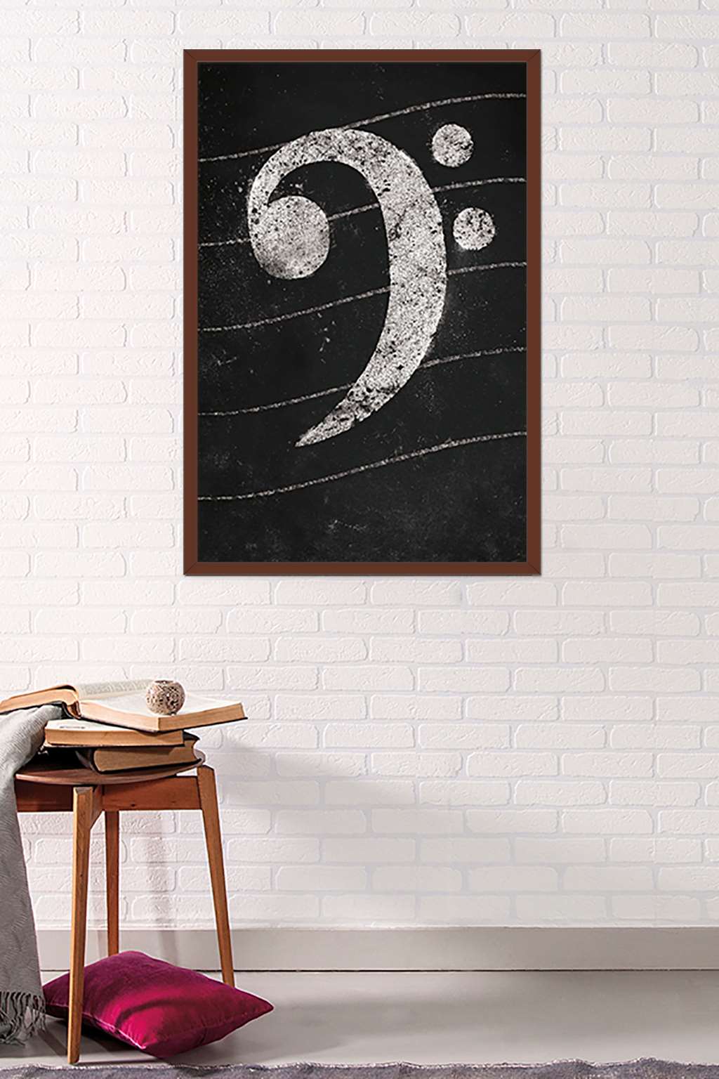 Bass Clef - Chalk Wall Poster, 22.375" x 34", Framed