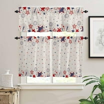 Kitchen Curtains Set, Red Blue Star 4th of July Kitchen Curtains and Valances Set, Independence Day Fireworks Rustic Rod Pocket Tier Curtains 24 Inch Length for Cafe/Bedroom Windows