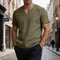 thumbnail image 2 of hoksml Men's V Neck Short Sleeve Cotton Linen T Shirt, Solid Color Breathable Casual Tops for Beach Daily Wear and Summer Casual, 2 of 8