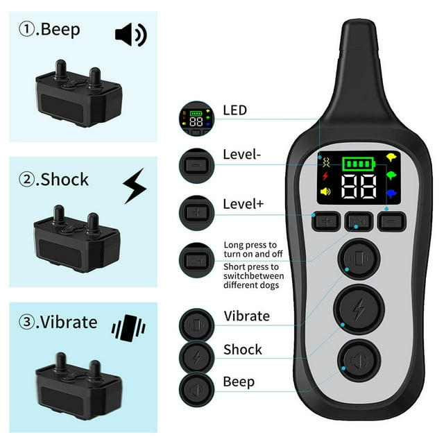 Electric Dog Training Collar Waterproof 800m Pet Dog Remote Control Rechargeable Training Dog Collar with Shock Vibration Sound