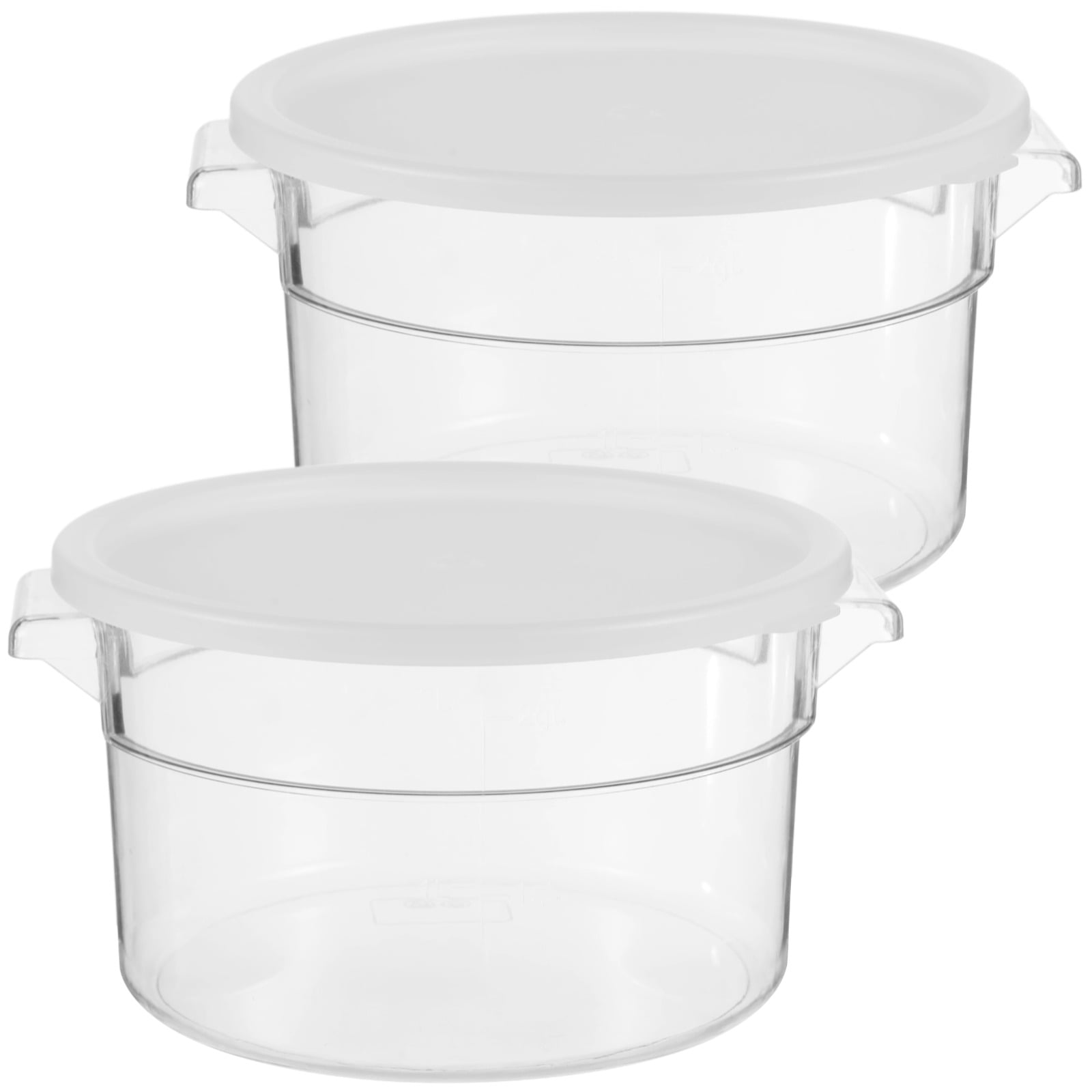 2 PCS Round Food Storage Containers with Lids, 2 Qt Clear Plastic Dough Bucket with Scale, Airtight Transparent Kitchen Container with Handles for Vegetables, Fruits, Grains, Nuts