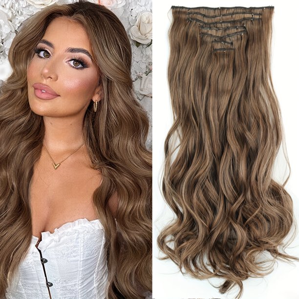 Typpkmm 7 Unids/Set 16 Clips ExtensióN De Cabello Negro Largo Liso Pelo Natural Ombre Peluca Fibra Resistente Al Calor Para Peinado De Mujer
