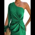 thumbnail image 1 of Vestido de Cóctel para Mujer, con un Solo Hombro, Larga y Abertura Alta, para Fiesta de Boda Fruta Verde XL, 1 of 8