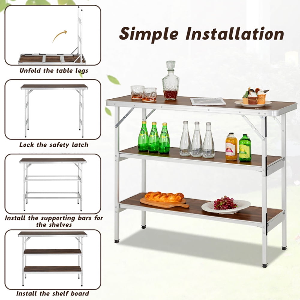 Aimee Lii Folding Camping Table with 2-Tier Open Shelves for Outdoor BBQ, Camp Tables PorTable Foldable, Coffee