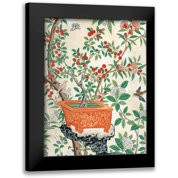 Vision Studio 12x14 Black Modern Framed Museum Art Print Titled - Chinoiserie Wallpaper III